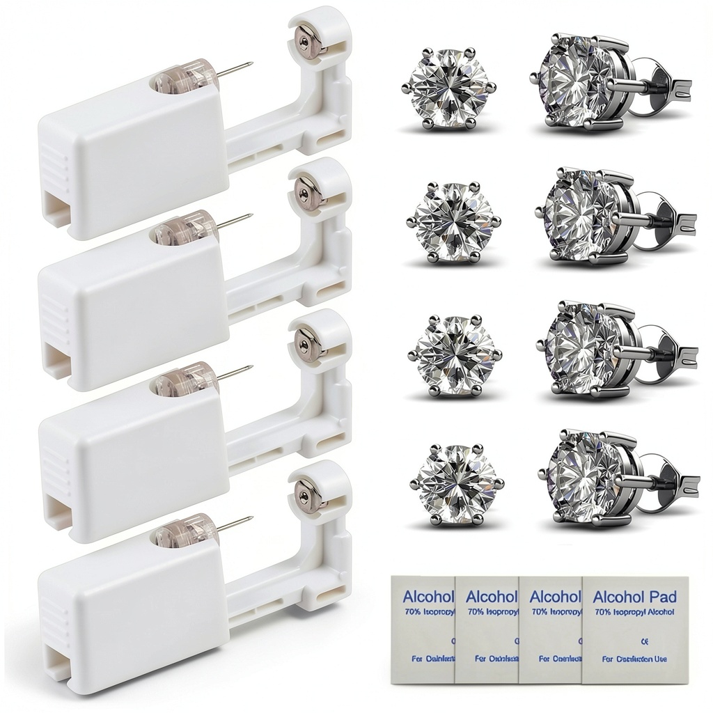 Installing HYJLPAF Ear Piercing Kit 316L Stainless Steel Safe on a wooden desk