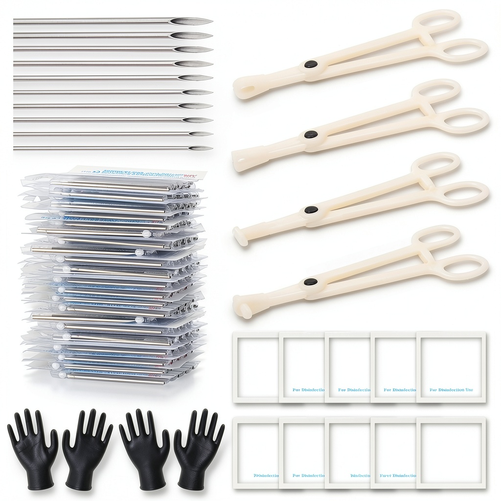 Installing Rayyl Body Piercing Kit on a wooden desk