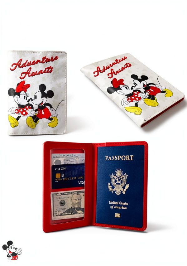 Disney Minnie Mickey Passport Holder Red Interior Card Cash Pocket-5