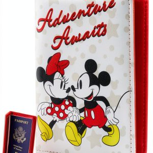 Disney Minnie Mickey Passport Holder Red Interior Card Cash Pocket-0