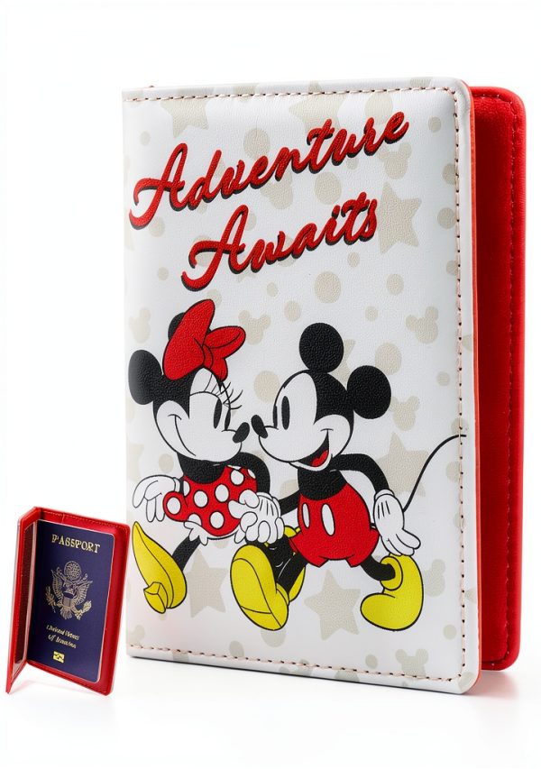 Disney Minnie Mickey Passport Holder Red Interior Card Cash Pocket-0