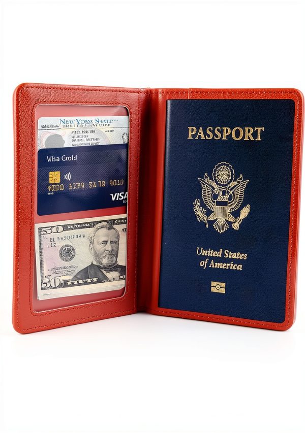 Disney Minnie Mickey Passport Holder Red Interior Card Cash Pocket-1