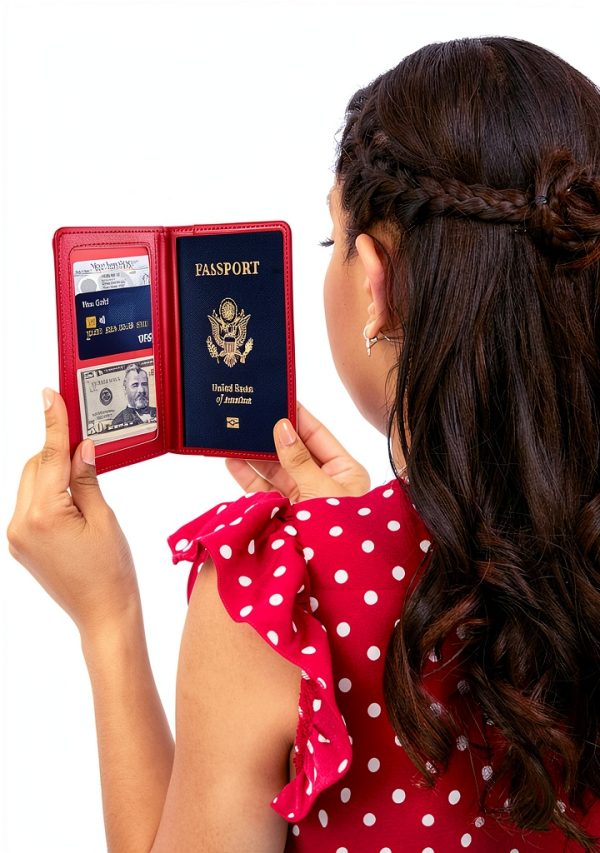 Disney Minnie Mickey Passport Holder Red Interior Card Cash Pocket-3